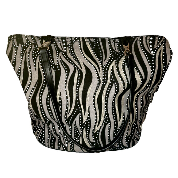 LAUREL BURCH Colorful Cat Print Canvas Shoulder Bag NWT Beaded Crazy Cat Lady - Picture 2 of 12